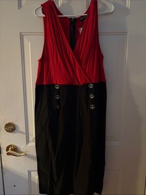 Retro Chic for Torrid Red and Black Sleeveless V-Neck Midi Dress